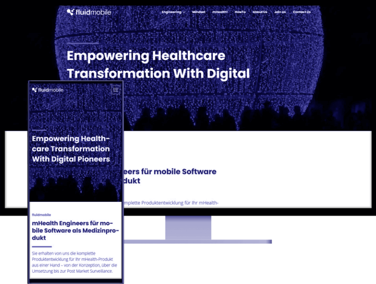 WordPress-Webdesign für fluidmobile: Abbildung der Custom WordPress-Website auf Desktop und Smartphone