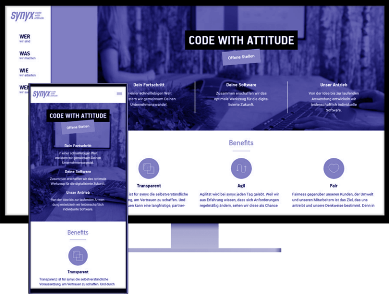 WordPress-Webdesign für Synyx: Abbildung der Custom WordPress-Website auf Desktop und Smartphone