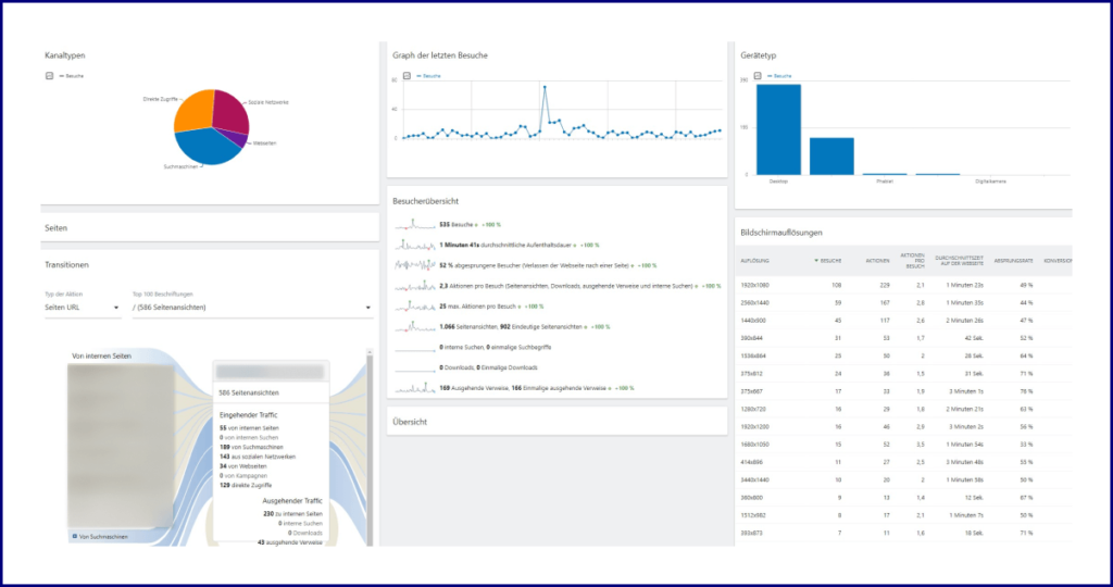 Screenshot von dem Dashboard der Matomo Tracking-Software